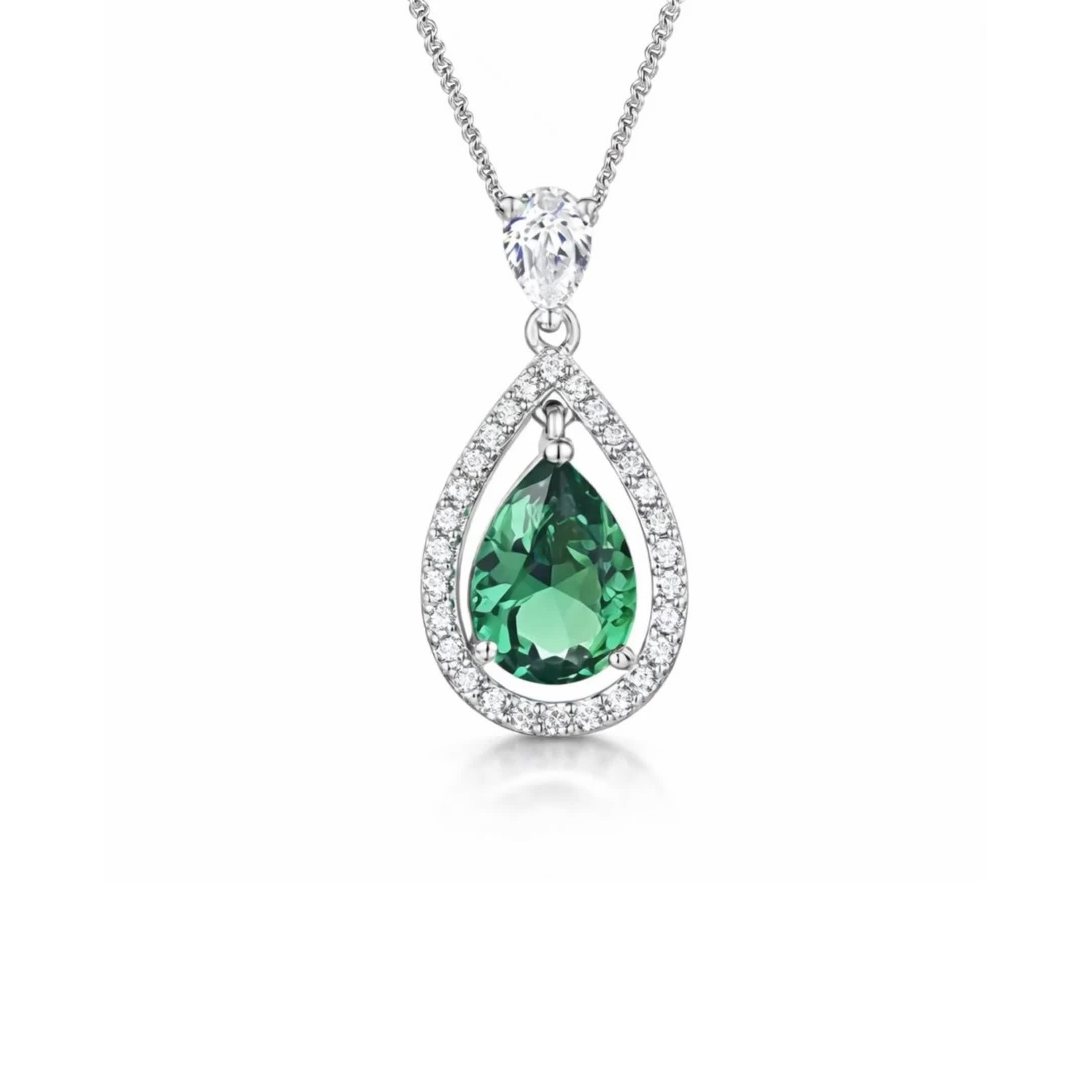 Jools by Jenny Brown cubic zirconia pear pendant necklace 16 inch chain, UK version