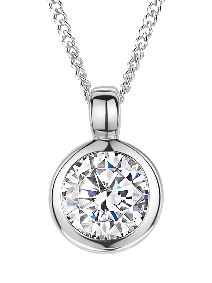 Jools cubic zirconia rubover pendant necklace 6mm, imported from the UK