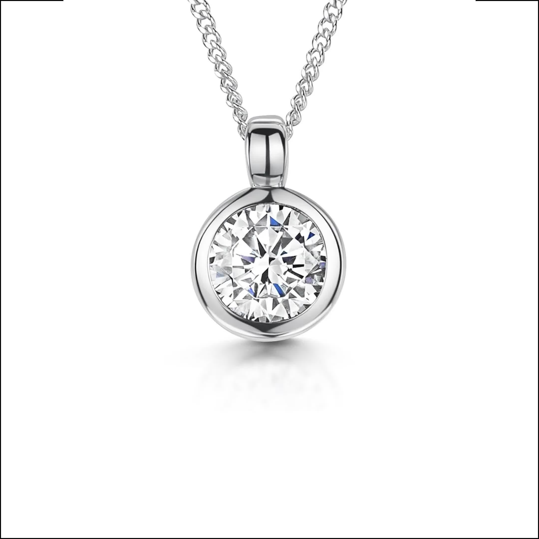 Jools cubic zirconia rubover pendant necklace 6mm, imported from the UK
