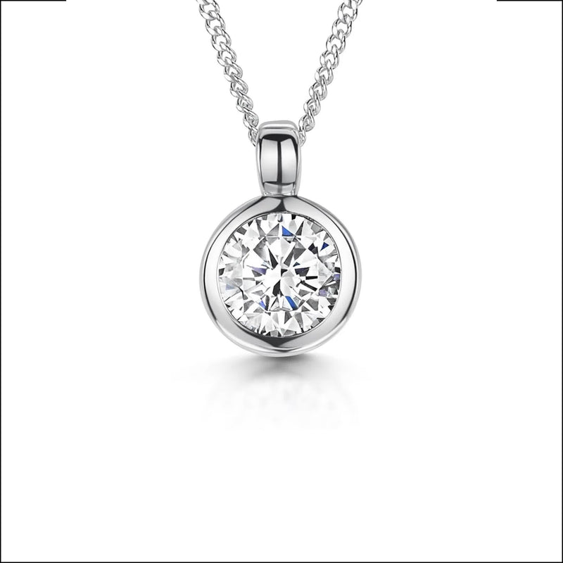 Jools cubic zirconia rubover pendant necklace 6mm, imported from the UK