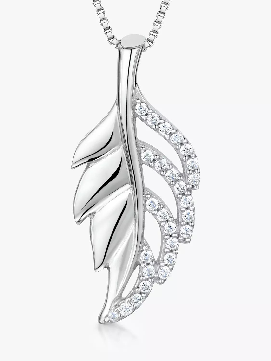 Jools by Jenny Brown cubic zirconia leaf pendant necklace silver, imported from the UK