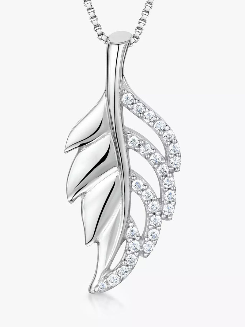 Jools by Jenny Brown cubic zirconia leaf pendant necklace silver, imported from the UK