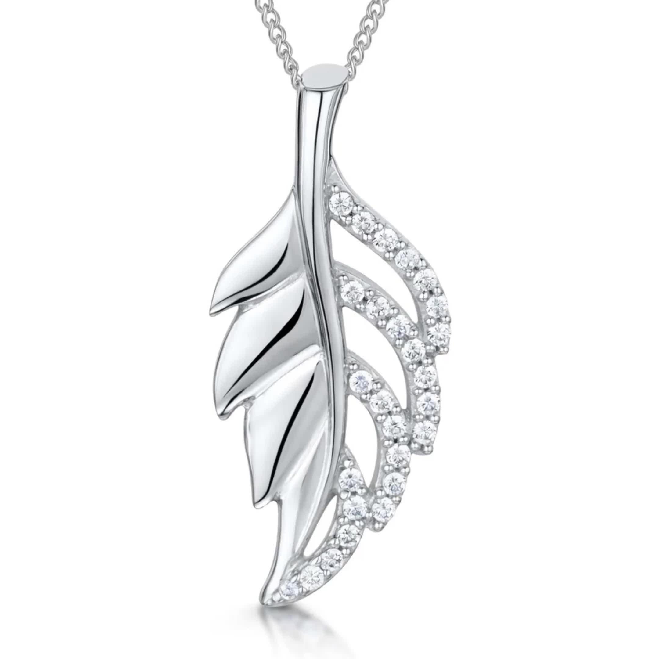 Jools by Jenny Brown cubic zirconia leaf pendant necklace silver, imported from the UK