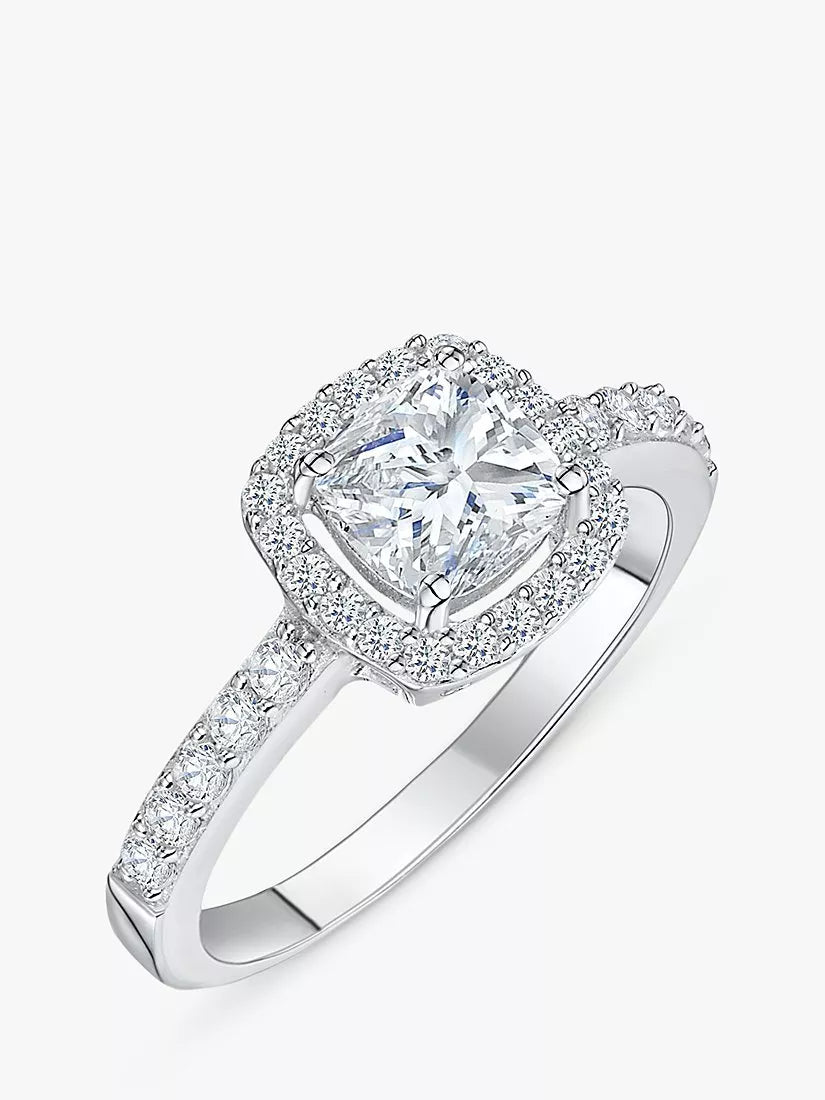 Jools by Jenny Brown Emerald Cut Cubic Zirconia Halo Ring Silver