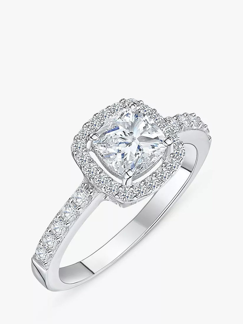 Jools by Jenny Brown Emerald Cut Cubic Zirconia Halo Ring Silver
