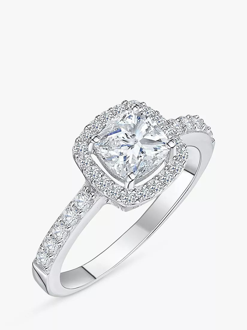 Jools by Jenny Brown Emerald Cut Cubic Zirconia Halo Ring Silver