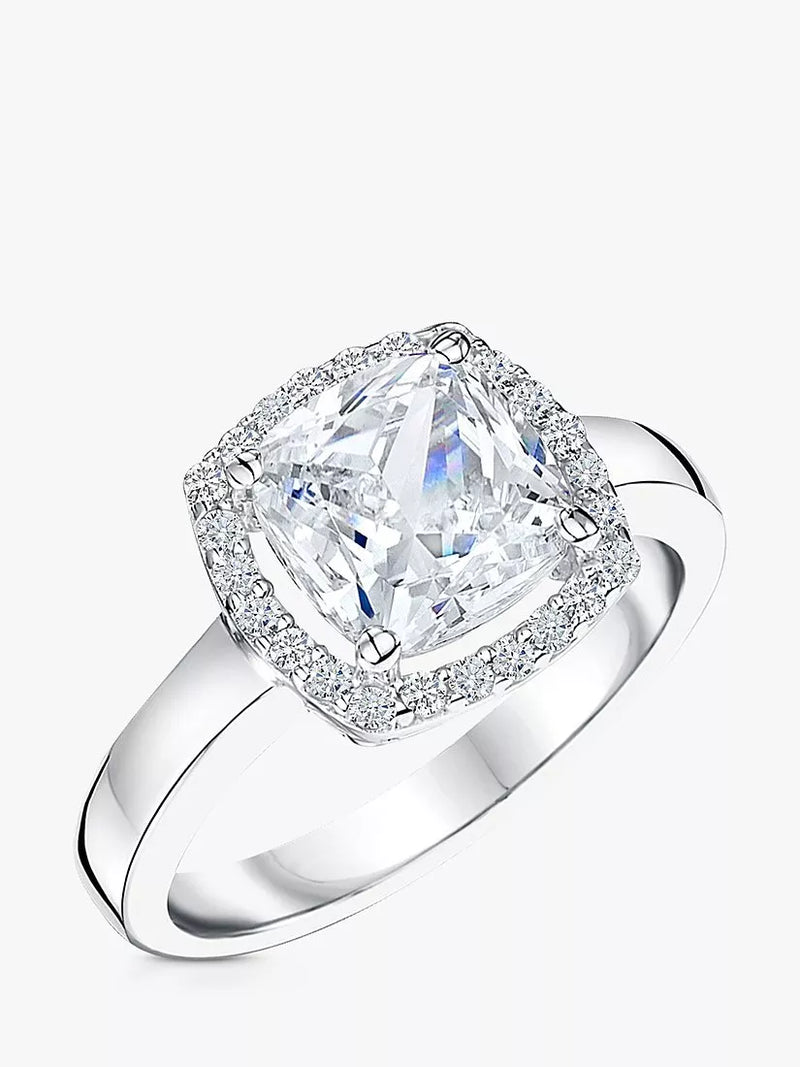 Jools by Jenny Brown cushion cut cubic zirconia halo ring, imported from the UK