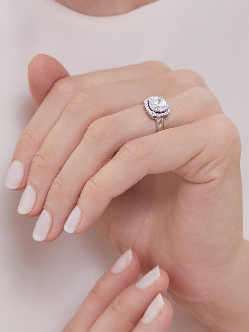 Jools by Jenny Brown cushion cut cubic zirconia halo ring, imported from the UK