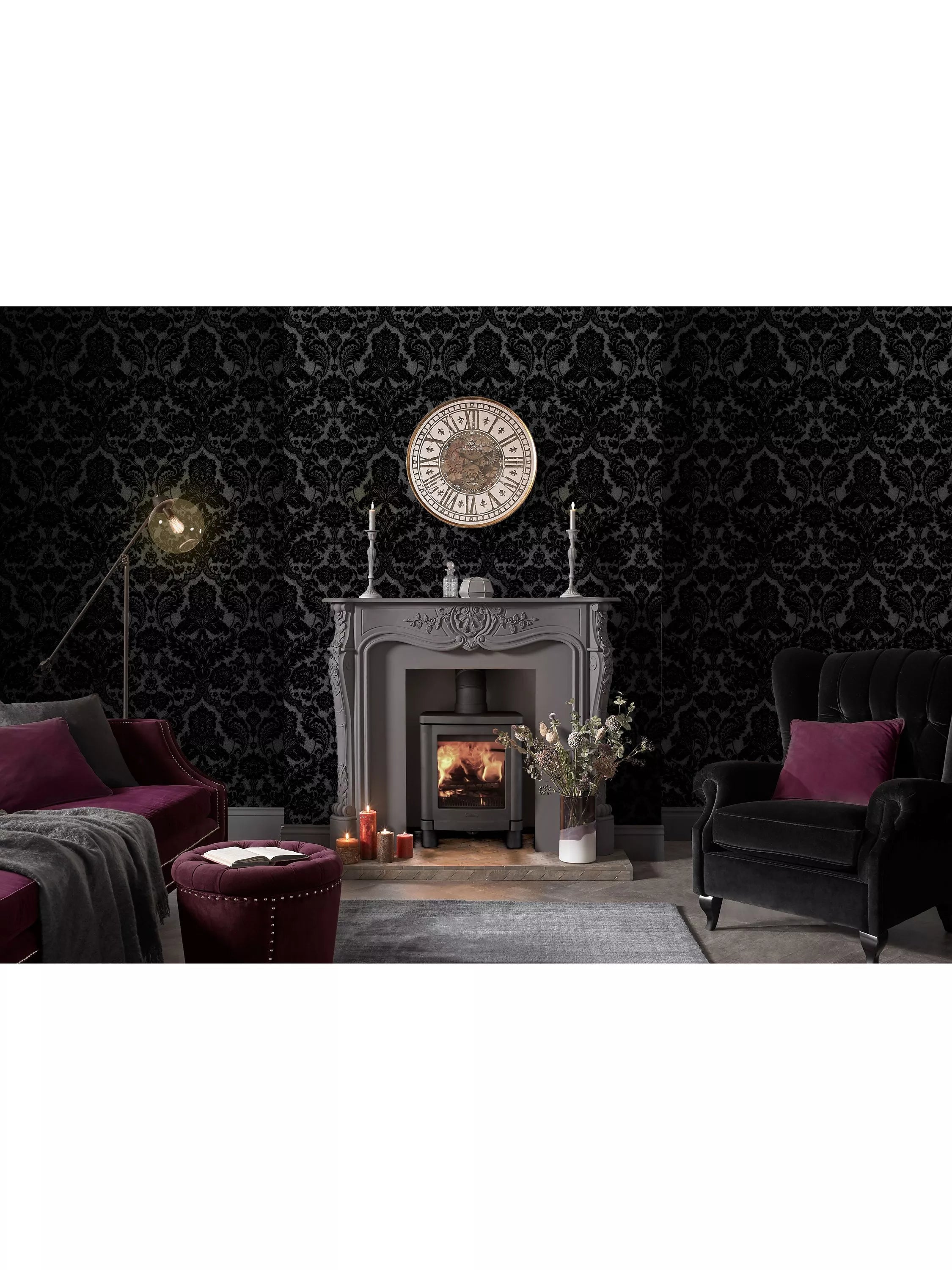 Graham & Brown Gothic Damask Noir wallpaper L10m W52cm - British product