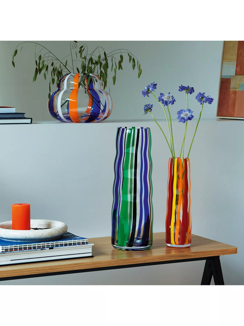 LSA International orange and blue striped glass vase, 19cm height, UK version