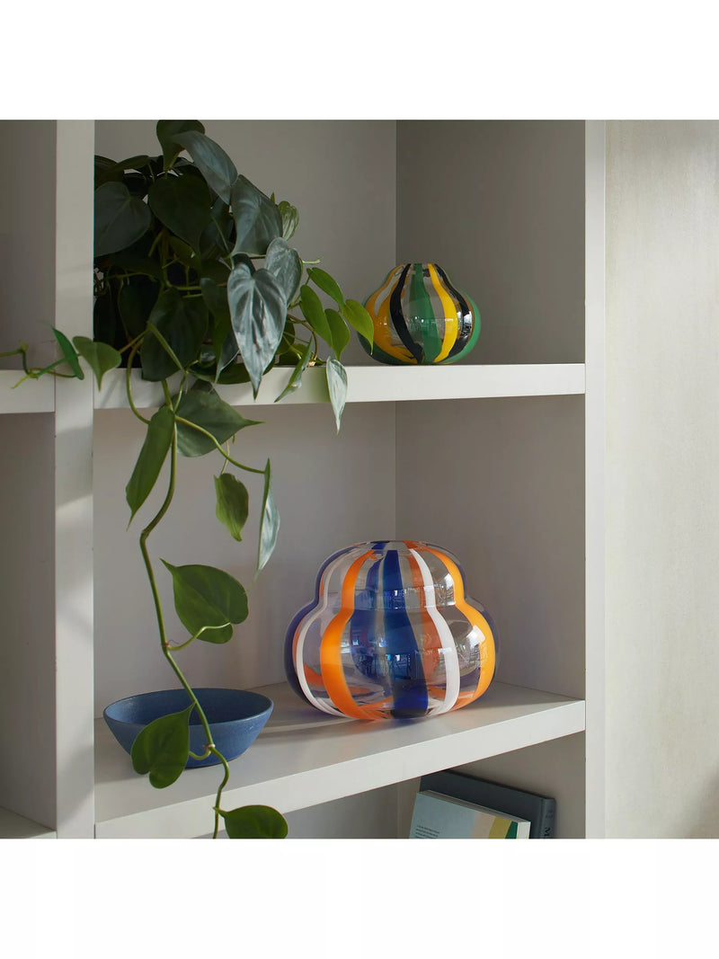 LSA International orange and blue striped glass vase, 19cm height, UK version