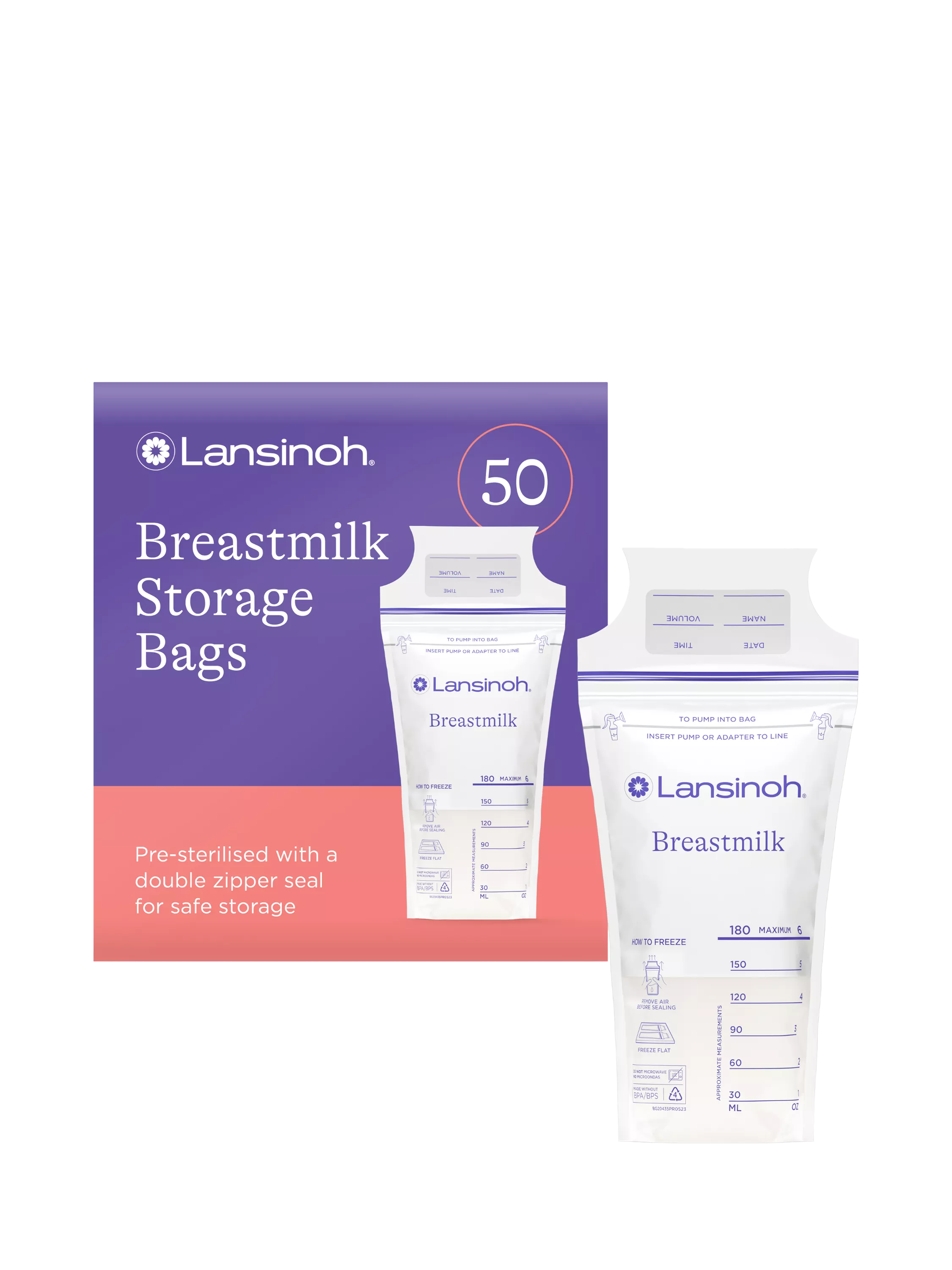 Lansinoh breastmilk storage bags pack of 50, UK version