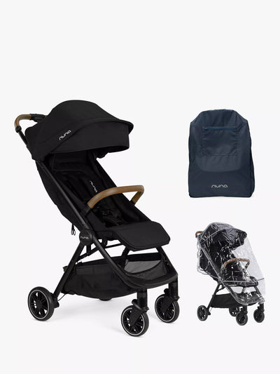 Poussette de voyage compacte auto-pliante avec housse de pluie et sac de transport, Caviar