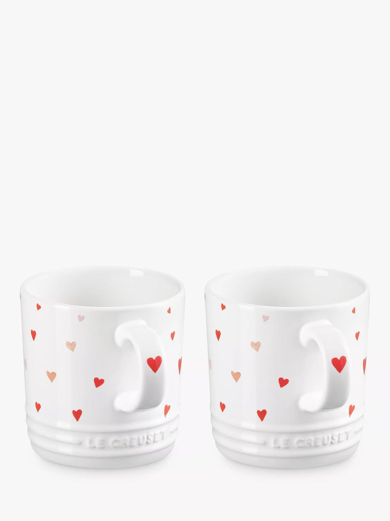 Le Creuset hearts stoneware mug set, 350ml, white and pink, UK version
