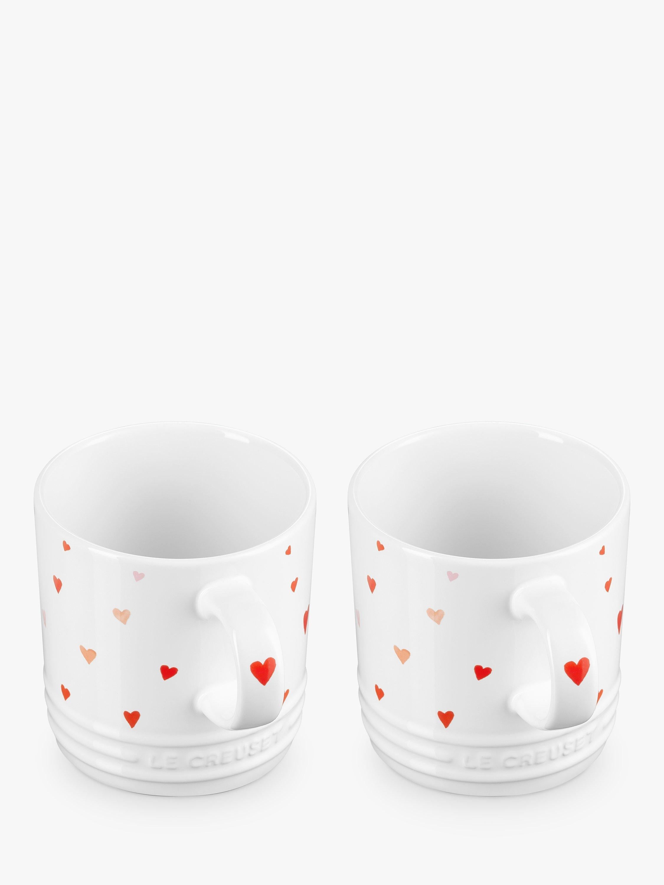 Le Creuset hearts stoneware mug set, 350ml, white and pink, UK version