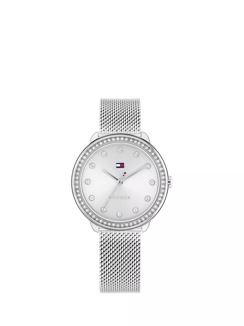 Tommy Hilfiger Damenuhr mit Kristalllünette und Mesh-Armband 32 mm - britisches Produkt