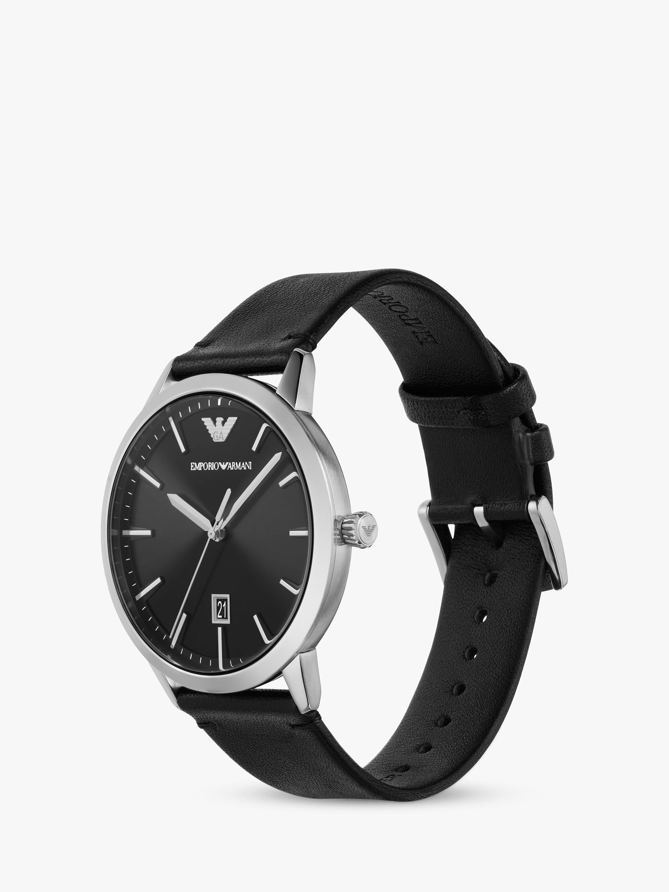 Emporio Armani men's date leather strap watch 43mm (British brand)