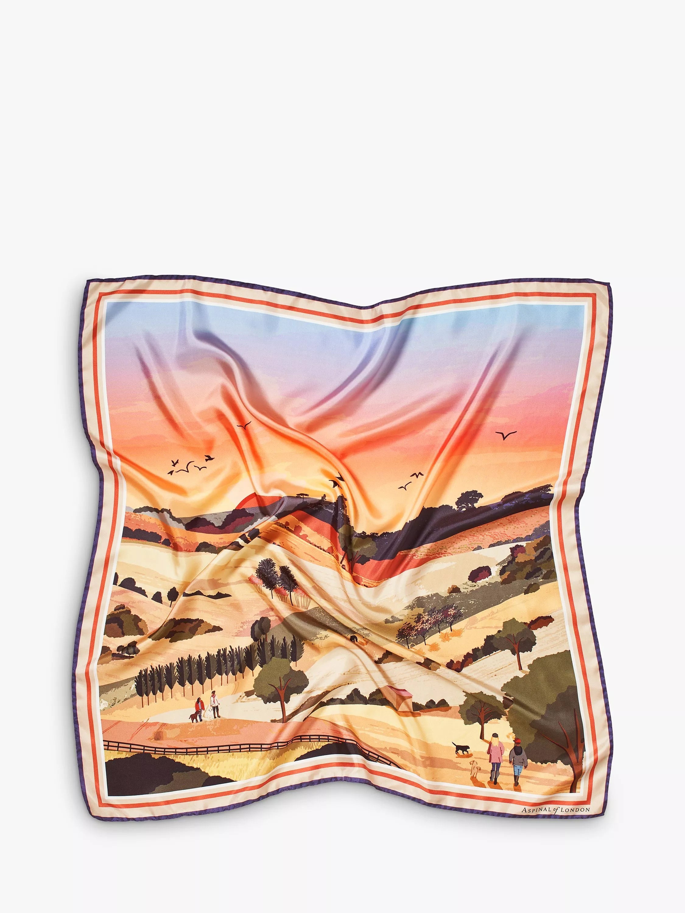Aspinal of London silk square scarf orange multi 90cm, UK version