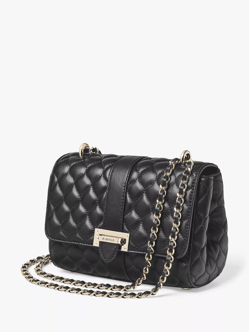 Aspinal Lottie Small smooth quilted leather shoulder bag, imported from the UK