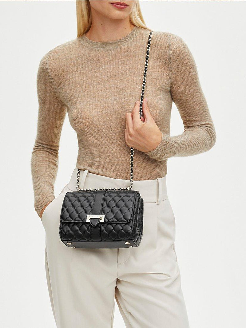 Aspinal Lottie Small smooth quilted leather shoulder bag, imported from the UK