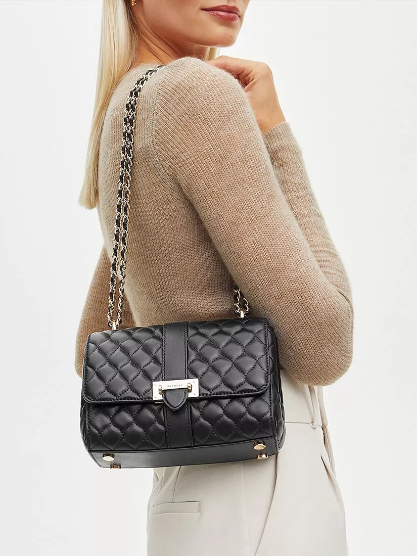 Aspinal Lottie Small smooth quilted leather shoulder bag, imported from the UK