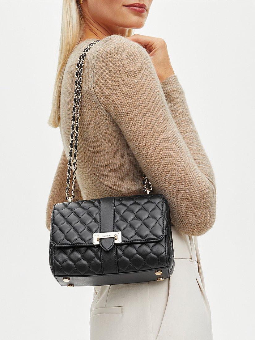 Aspinal Lottie Small smooth quilted leather shoulder bag, imported from the UK