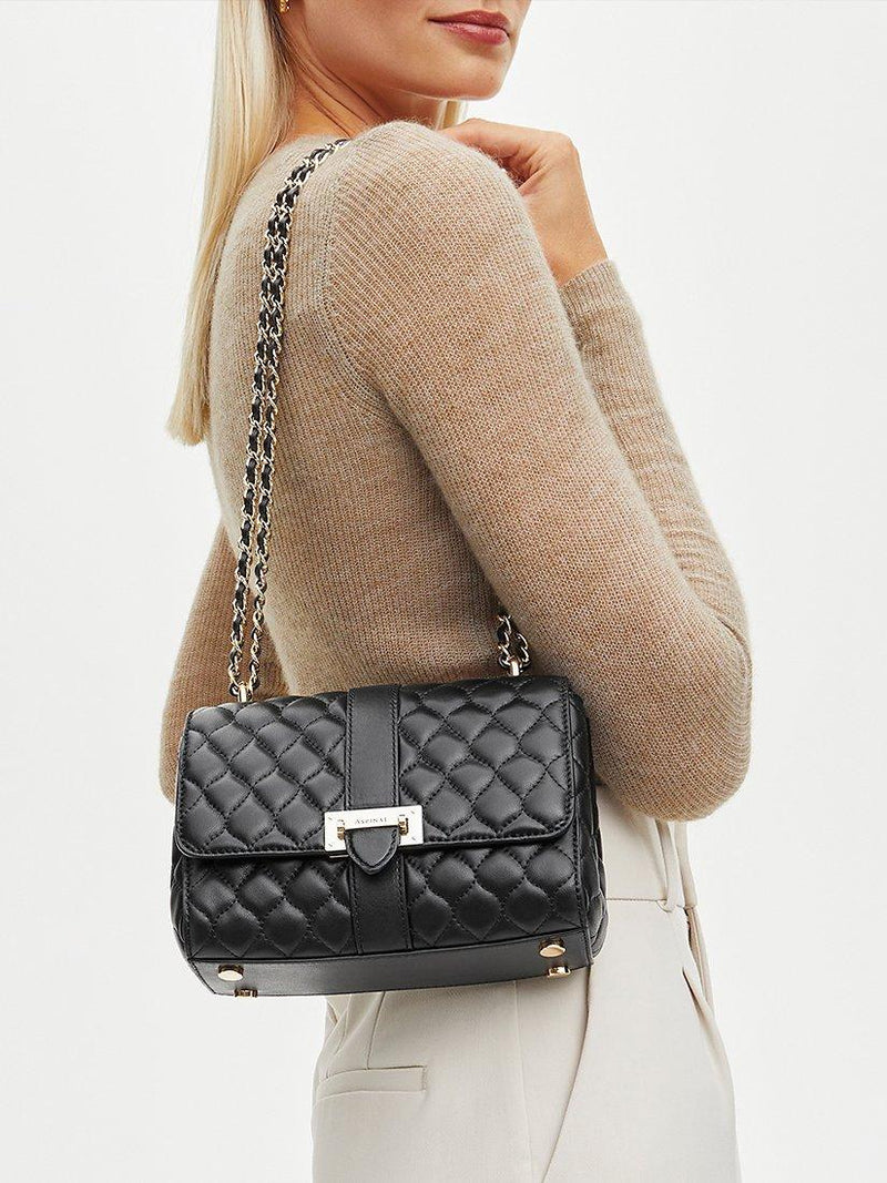 Aspinal Lottie Small smooth quilted leather shoulder bag, imported from the UK