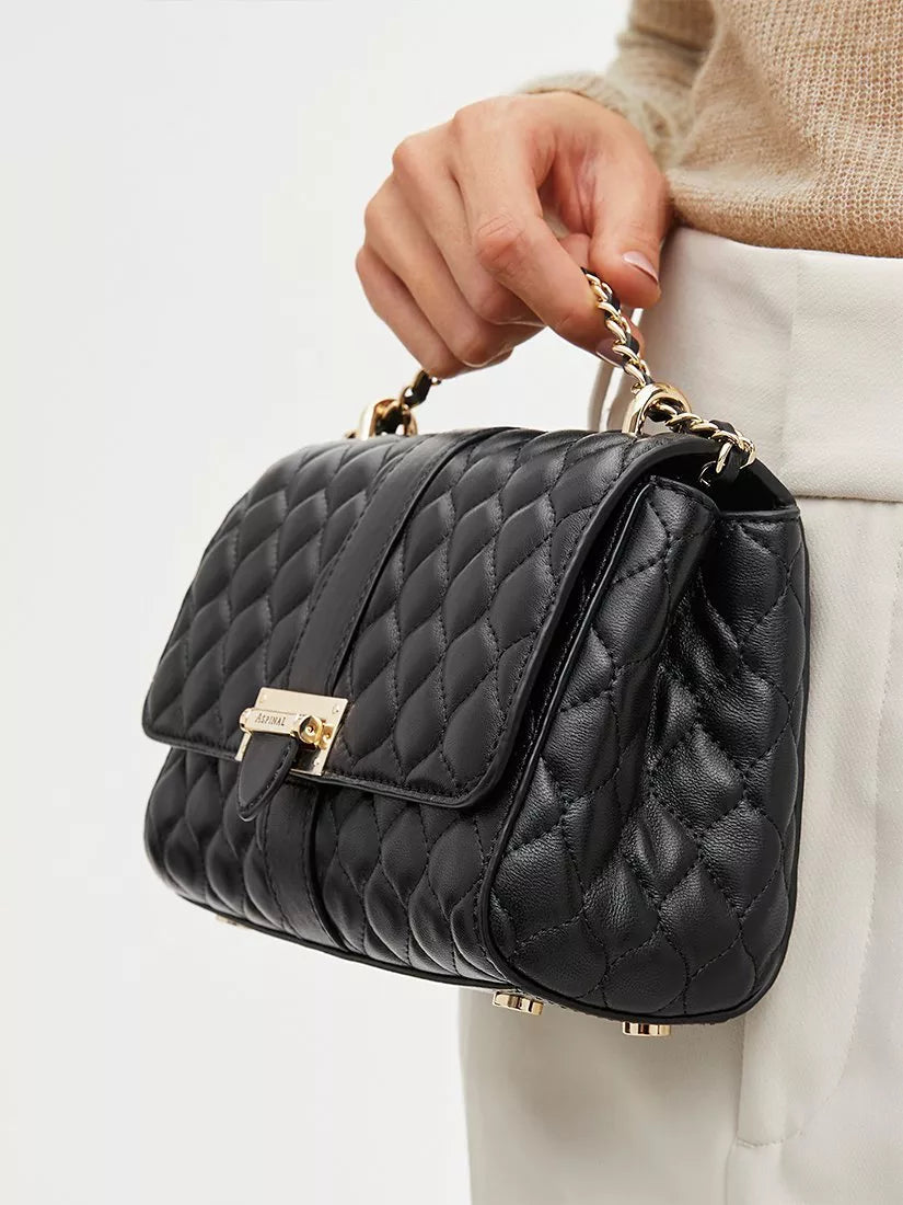 Aspinal Lottie Small smooth quilted leather shoulder bag, imported from the UK