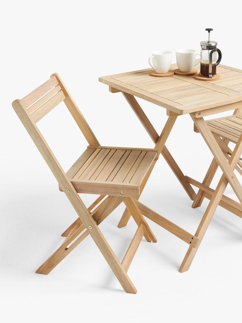 John Lewis acacia wood foldable bistro set, 2-seater natural - British product