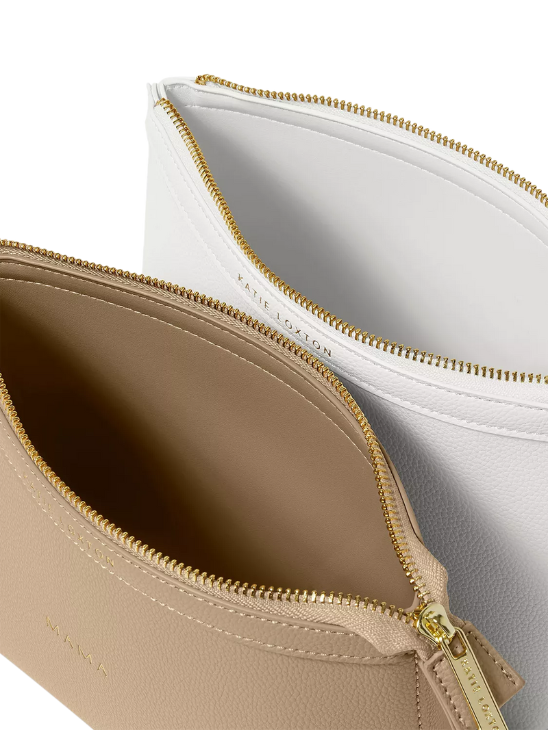 Katie Loxton Mummy & Baby Organiser Pouches Tan White (British brand)