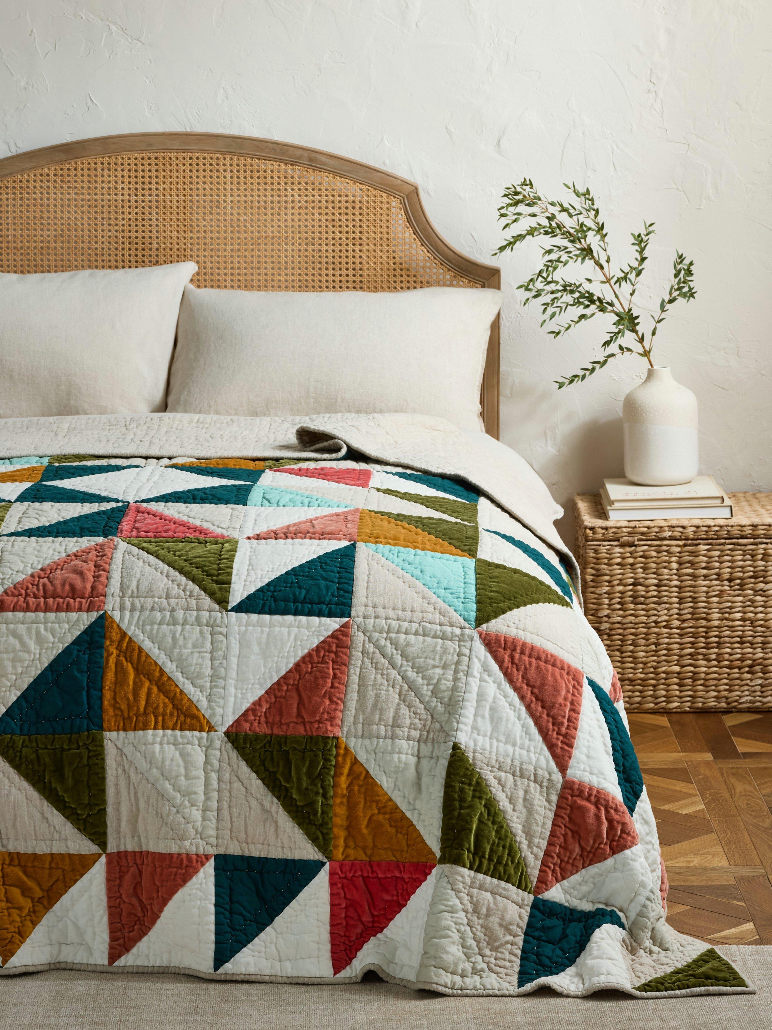 John Lewis colourful patchwork quilted bedspread multi 220 x 220cm, UK version