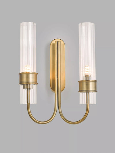 John Lewis John Lewis Fluted Glass 2 Arm Wall Light, Brass- Buy online at McGrocer