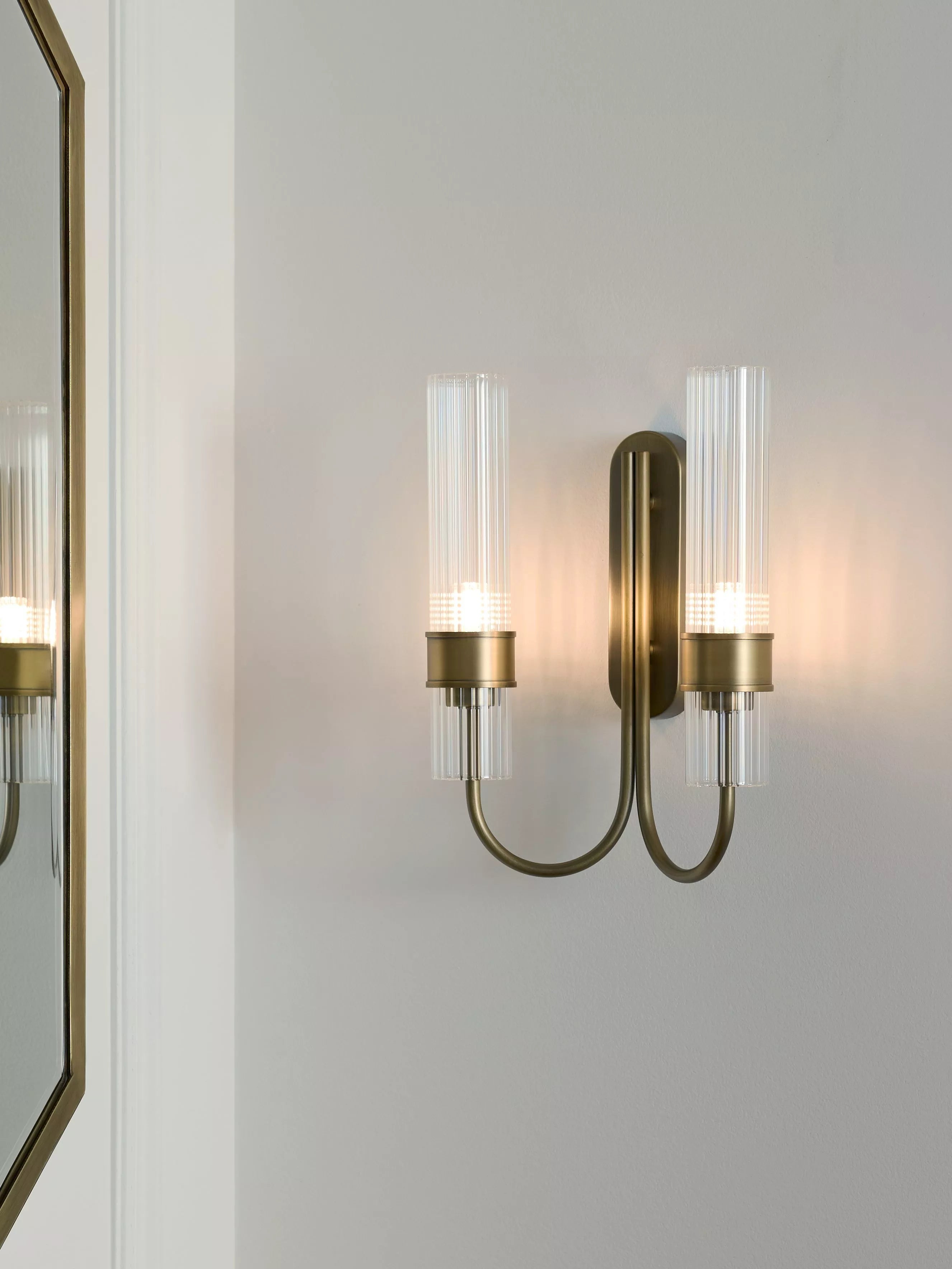 John Lewis fluted glass wall light brass finish (British brand)