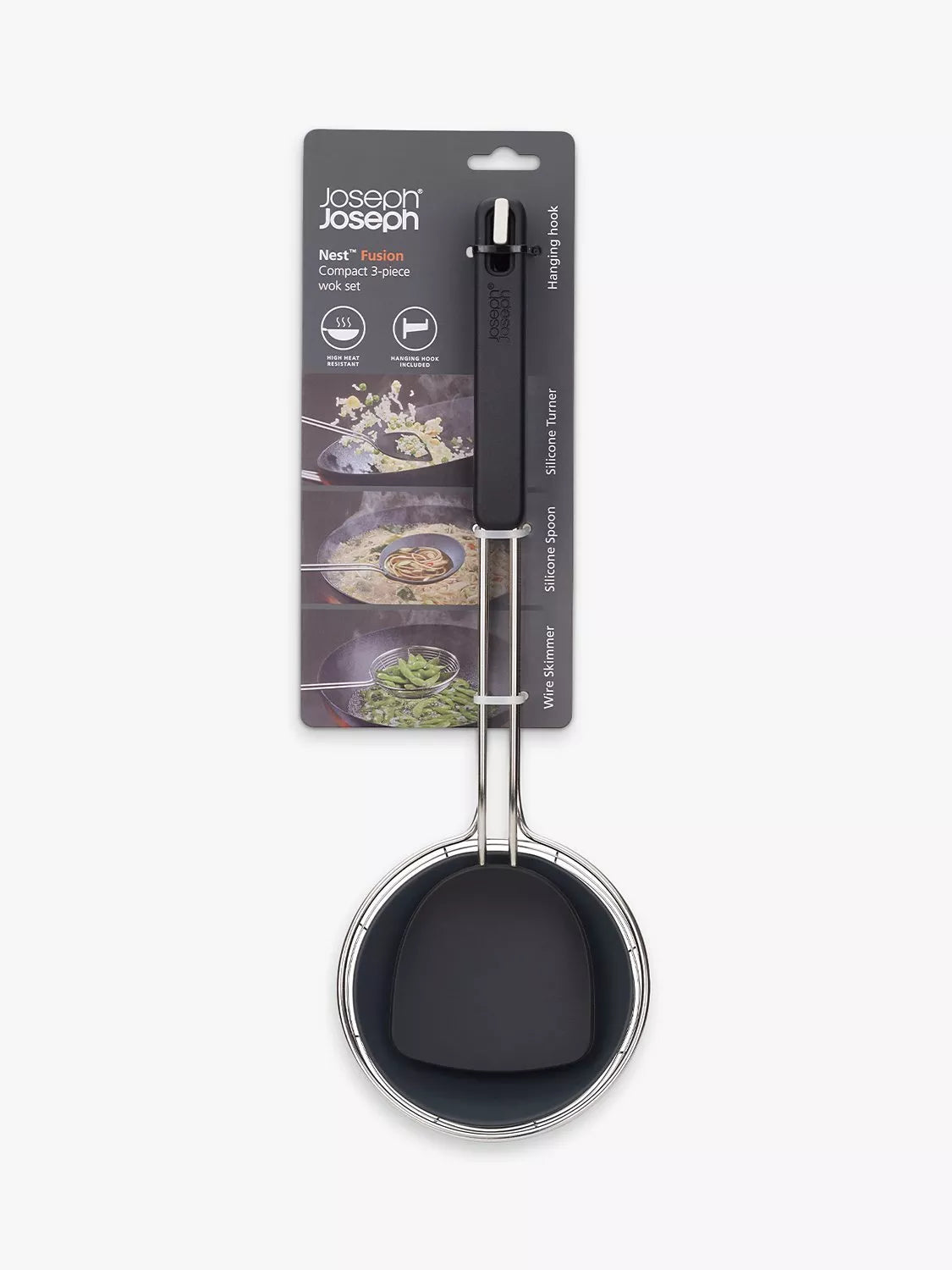 Joseph Joseph compact wok set with silicone tools and skimmer, 3 piece, UK version