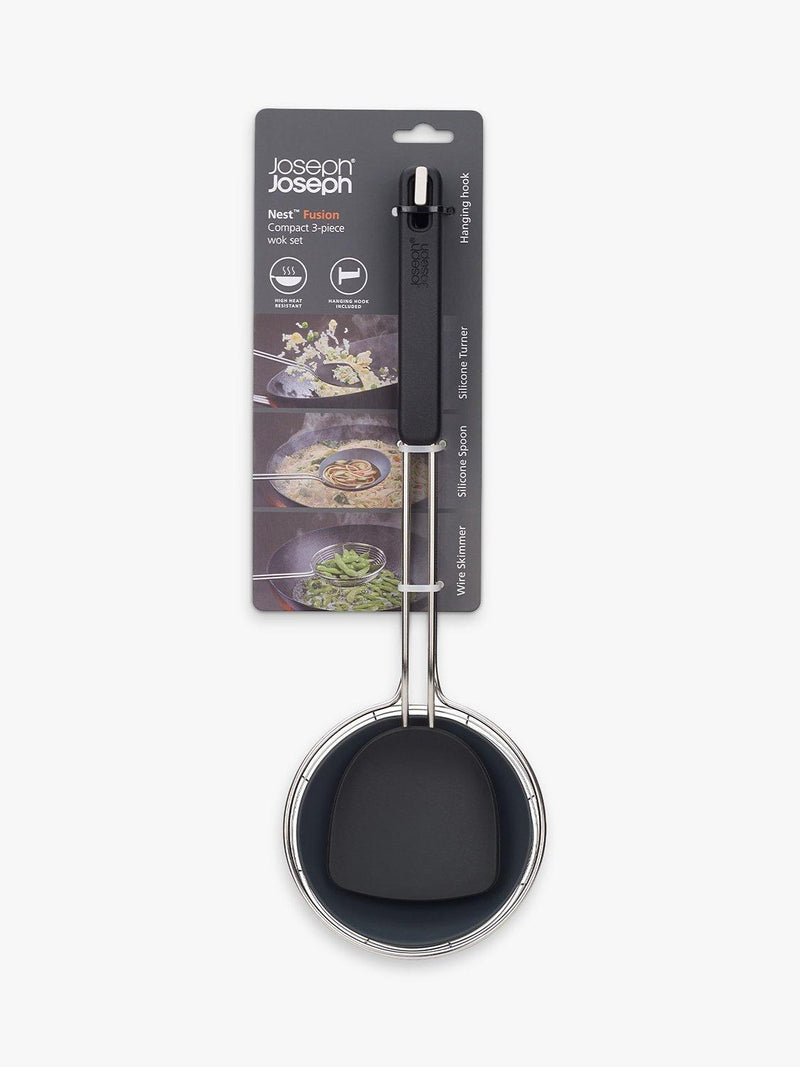 Joseph Joseph compact wok set with silicone tools and skimmer, 3 piece, UK version