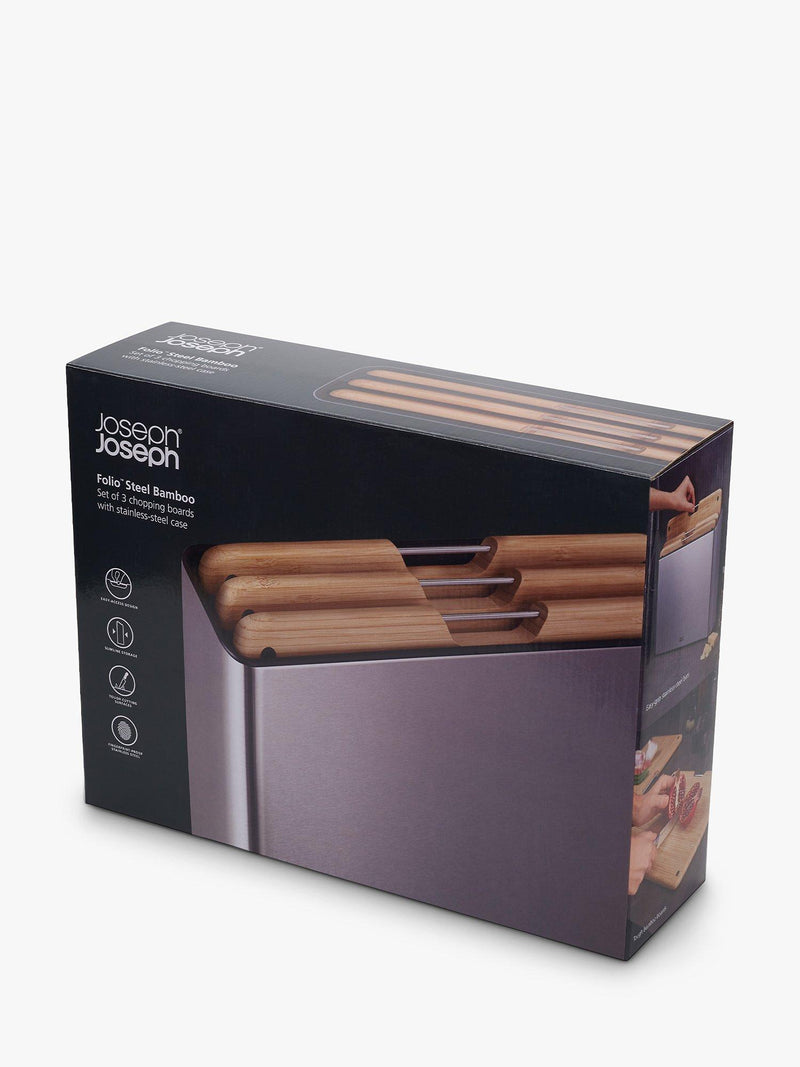 Joseph Joseph Folio bamboo chopping boards set stainless steel case - British product