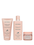 Radiant glow skincare gift set with gel cleanser, exfoliating tonic, and illuminating moisturiser, UK version