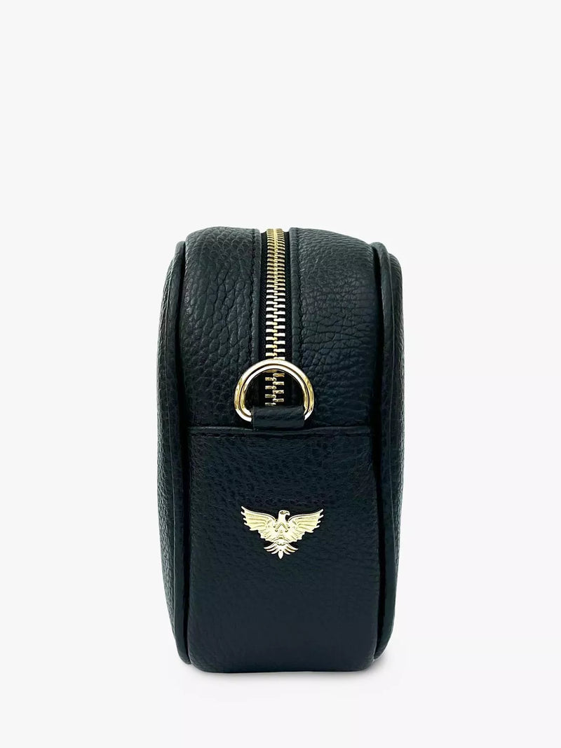 Apatchy London crossbody bag in black leather and canvas, imported from the UK