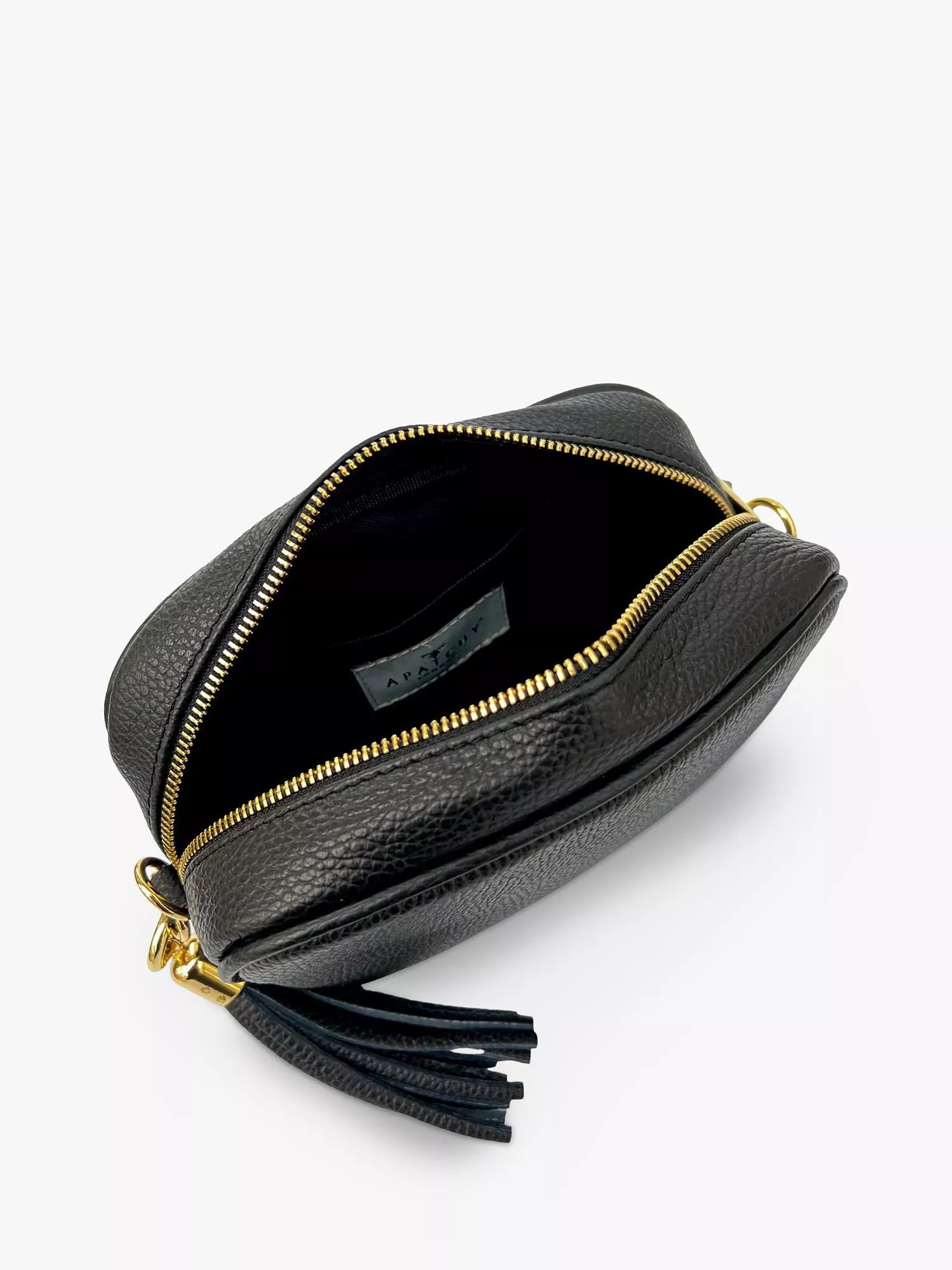 Apatchy London crossbody bag in black leather and canvas, imported from the UK