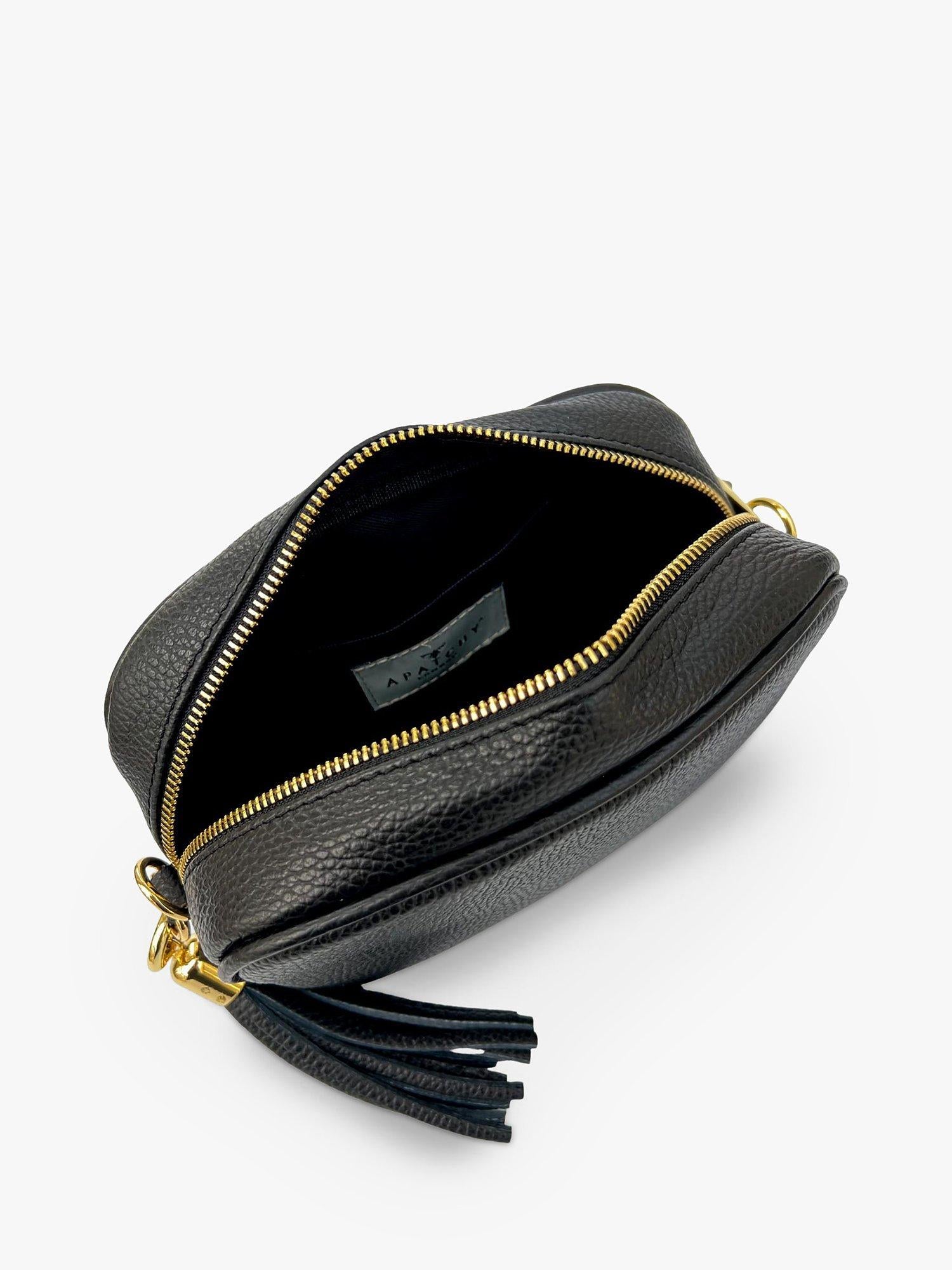 Apatchy London crossbody bag in black leather and canvas, imported from the UK