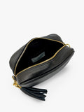 Apatchy London crossbody bag in black leather and canvas, imported from the UK