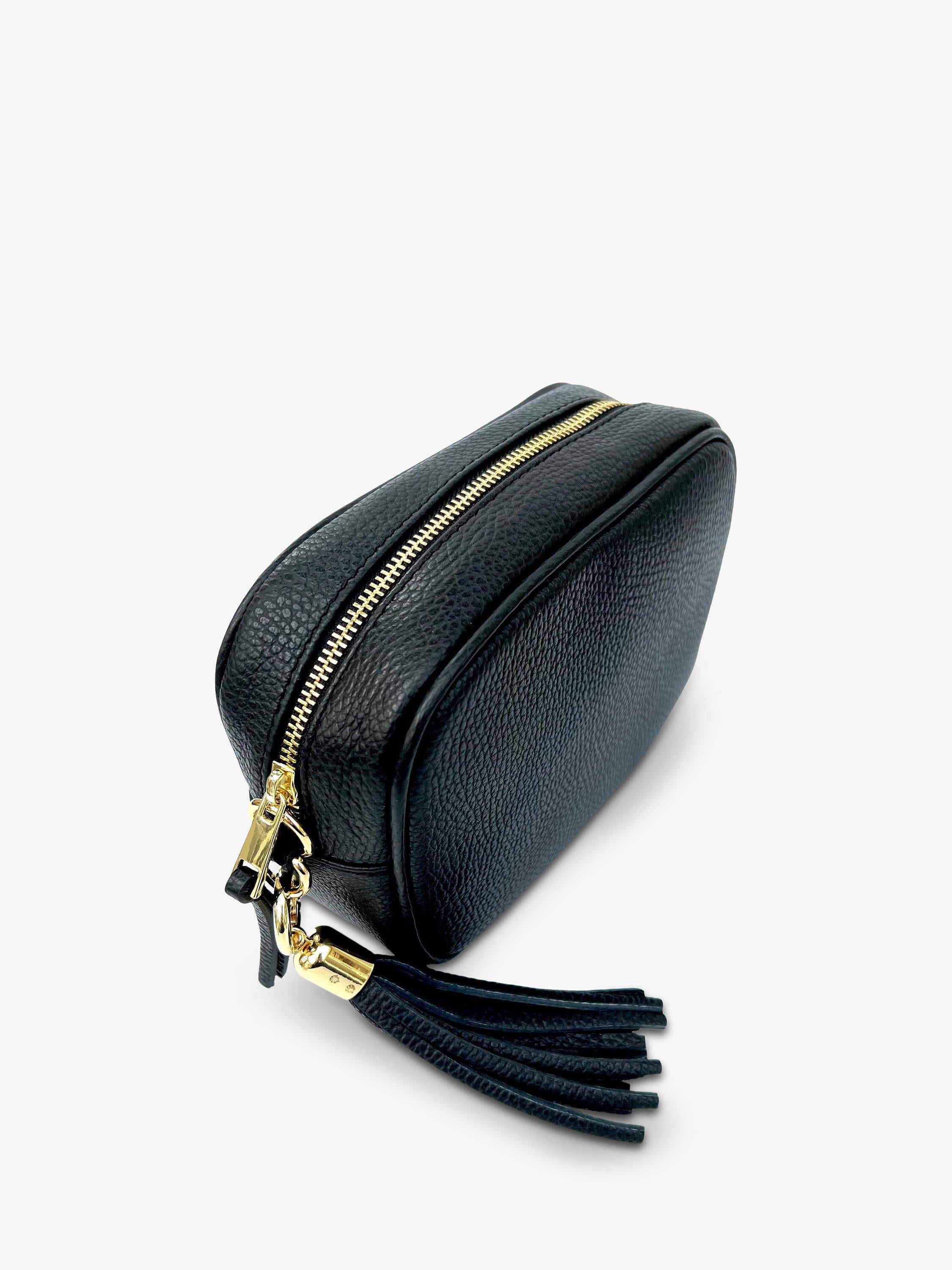 Apatchy London crossbody bag black gold metallic chevron strap, UK version