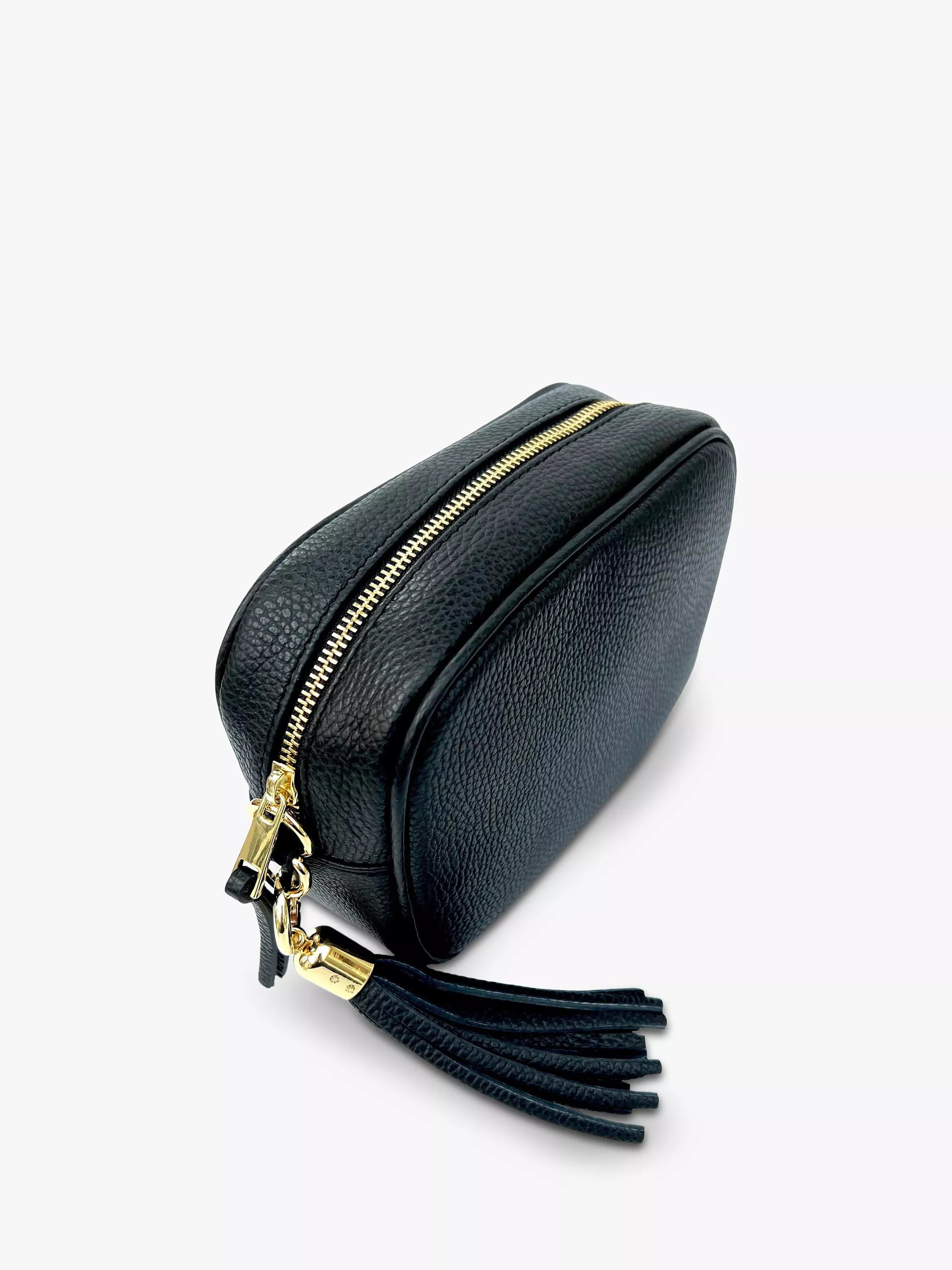Apatchy London crossbody bag black gold metallic chevron strap, UK version