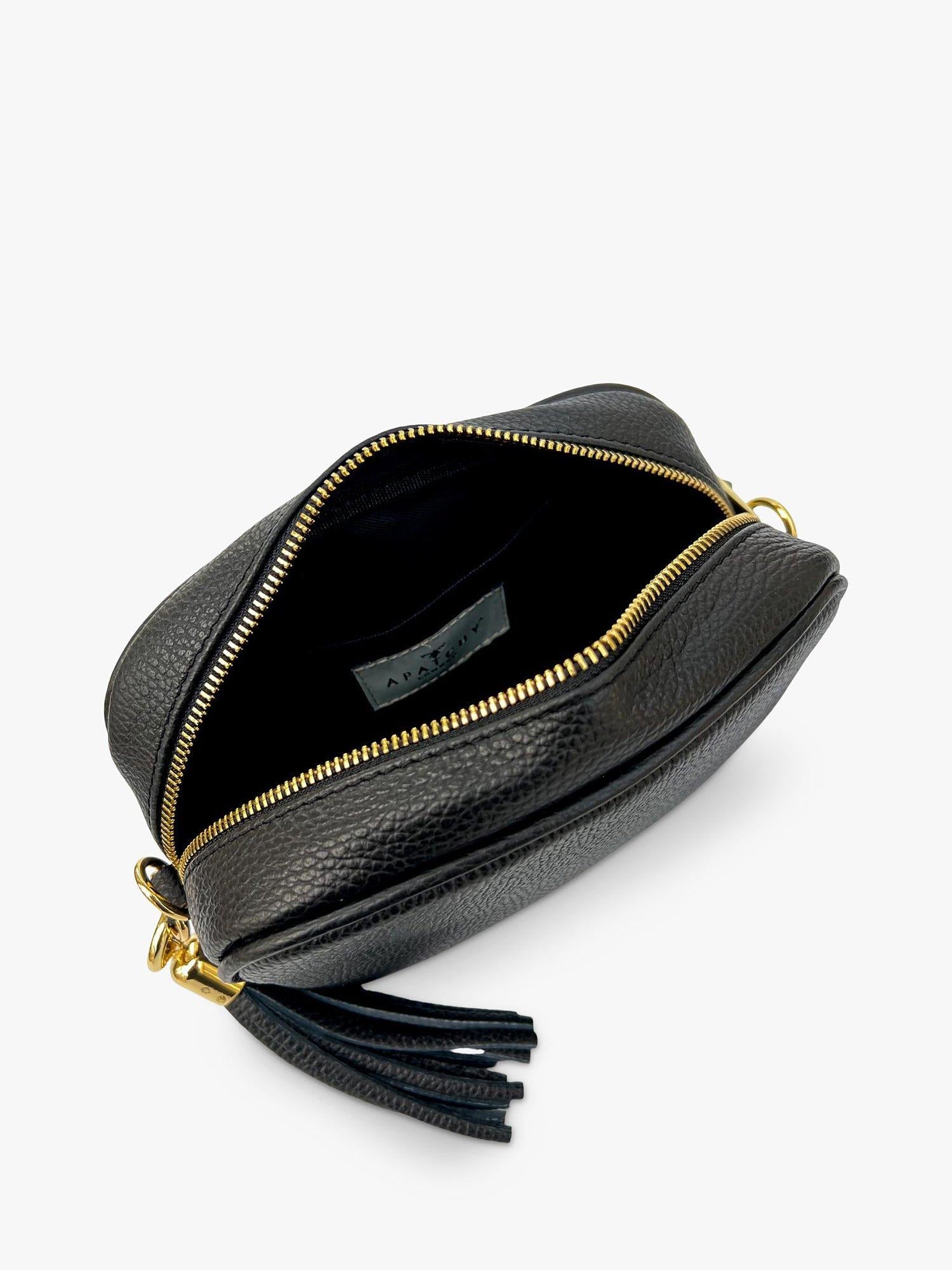 Apatchy London crossbody bag black gold metallic chevron strap, UK version