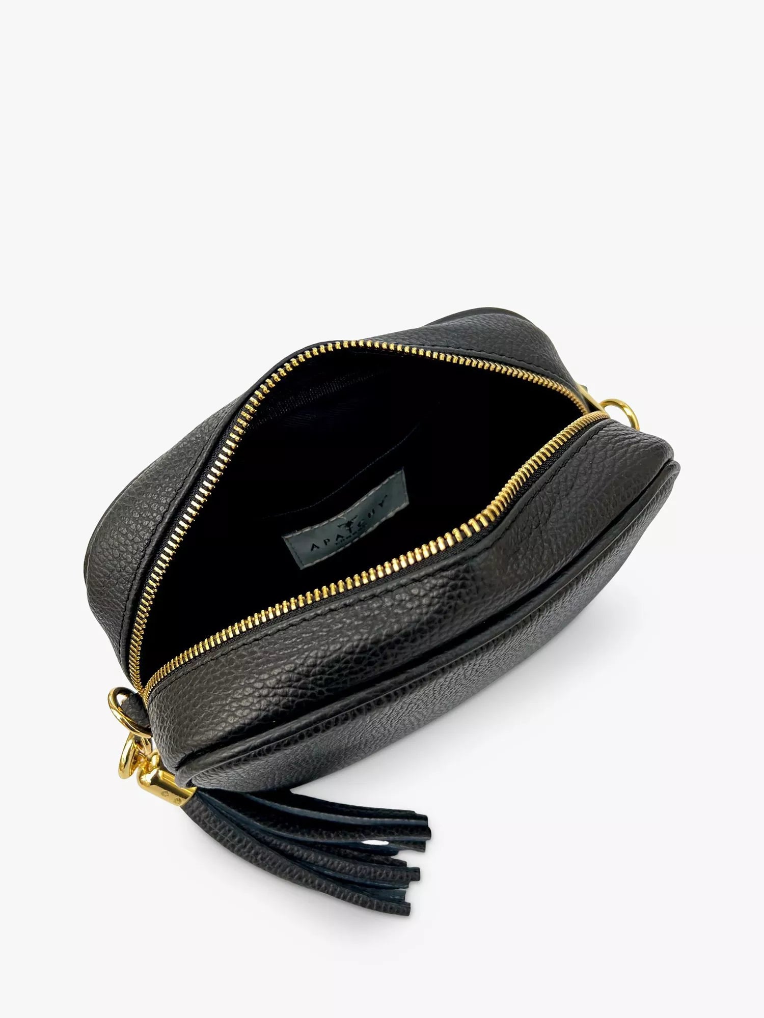 Apatchy London crossbody bag black gold metallic chevron strap, UK version