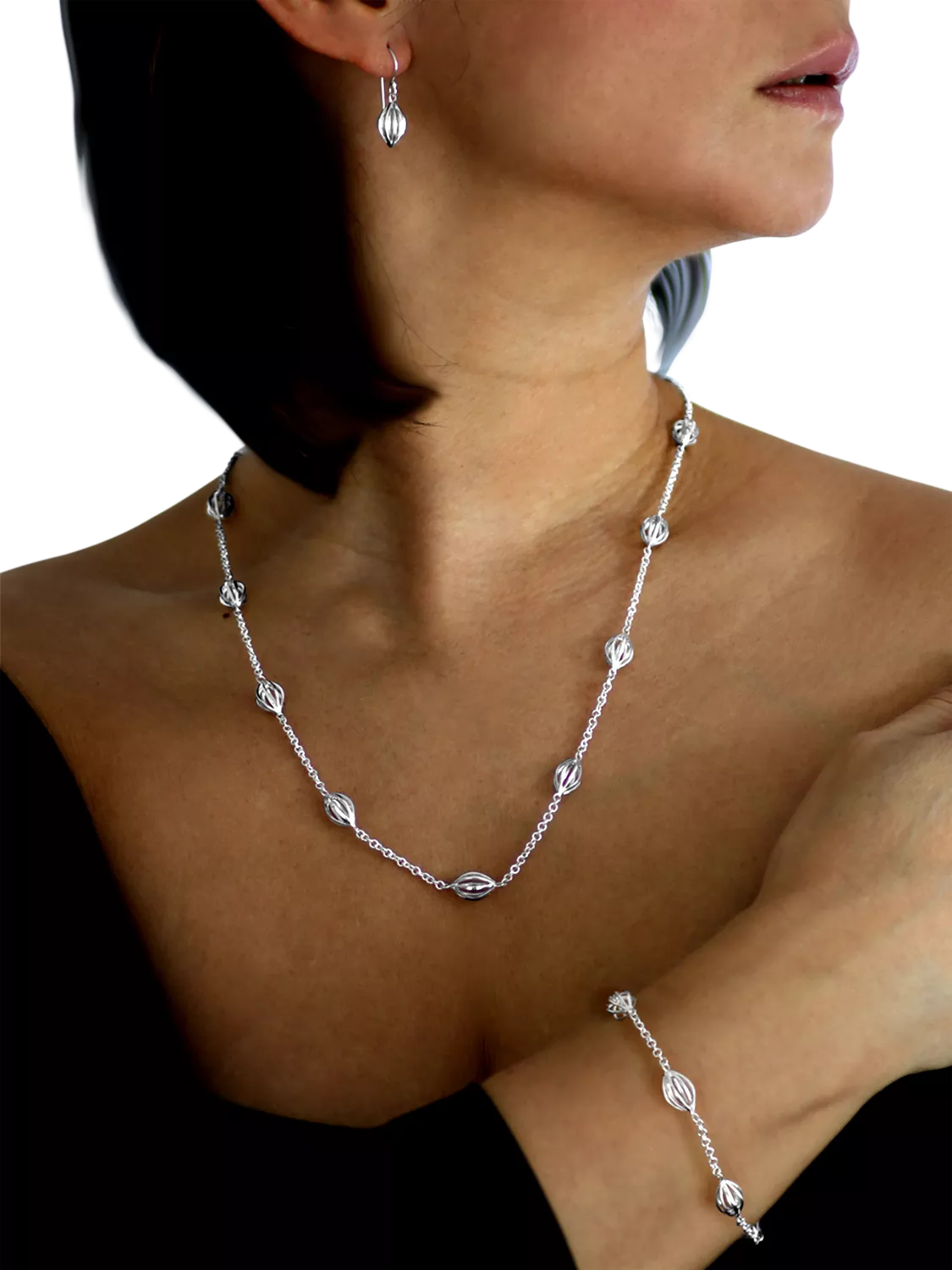 Nina B Lantern Necklace Silver Sterling Silver, imported from the UK