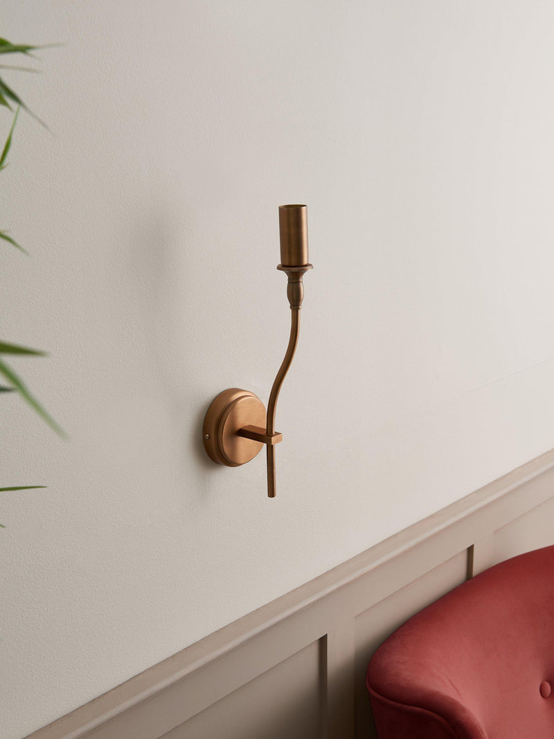 John Lewis Elk wall light fitting in matt antique brass, imported from the UK