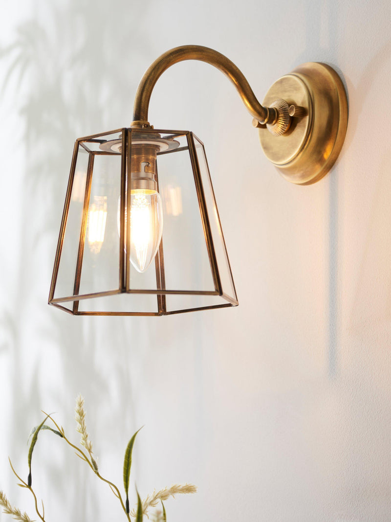 John Lewis Pompion swan neck wall light aged brass, imported from the UK