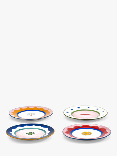 John Lewis Stoneware Cake Plate Set of 4 19cm with Assorted Coastal Icons- Buy online at McGrocer