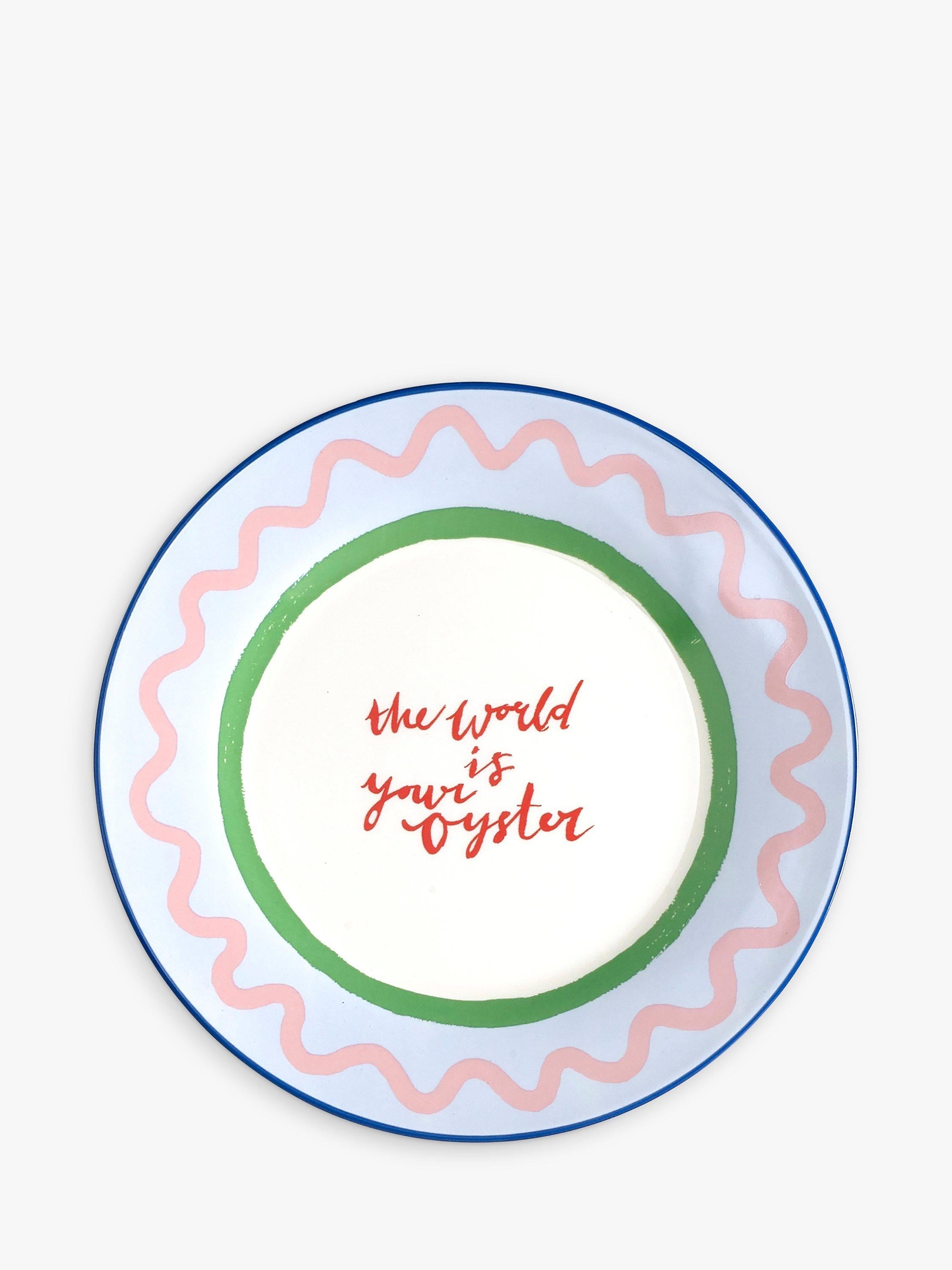 Eleanor Bowmer stoneware side plate with World Is Your Oyster design 19cm - British product
